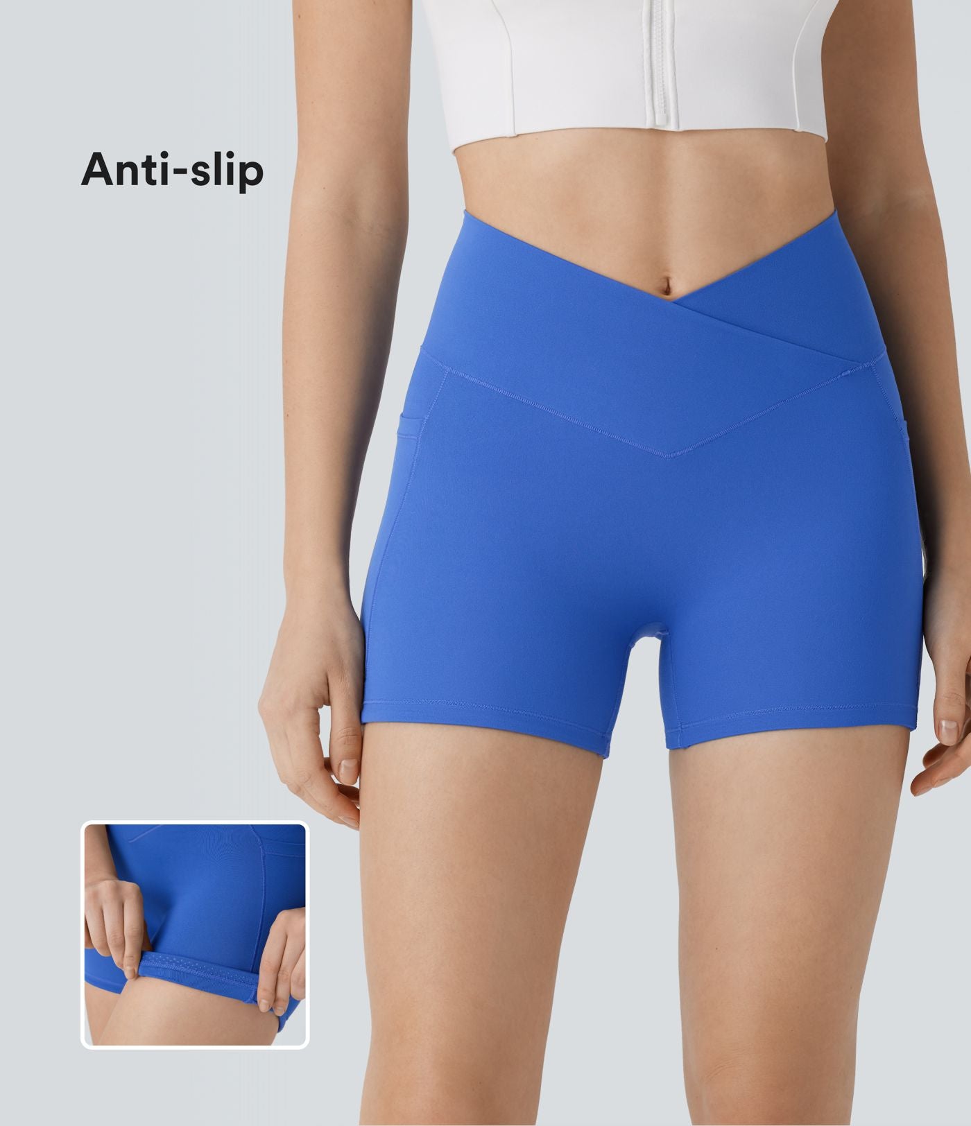 Short Biker de Yoga Softlyzero™ Taille Haute Croisée avec Poches Latérales, Antidérapant 7,5 cm - Protection UPF50+