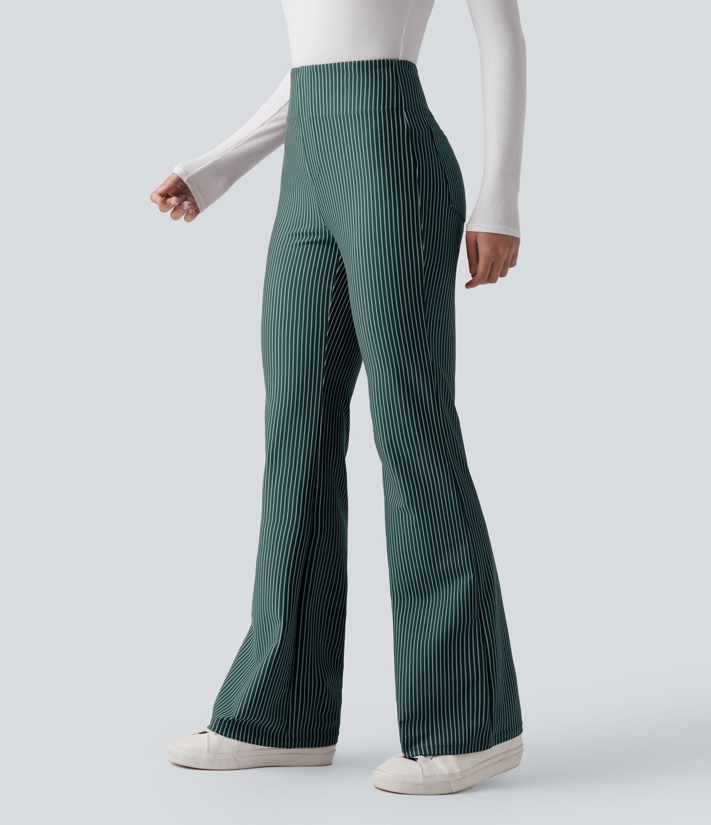 Pantalon de travail Halara Flex™ évasé à rayures, taille haute, avec poches
