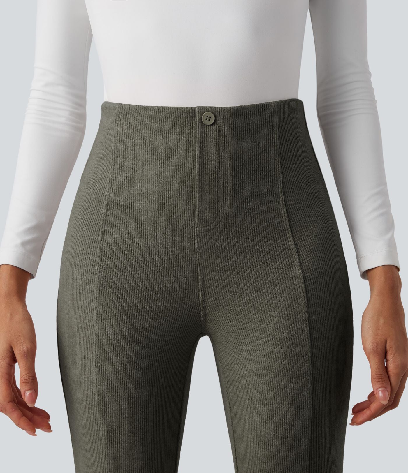 Pantalon  taille haute décontracté évasé côtelé gainant