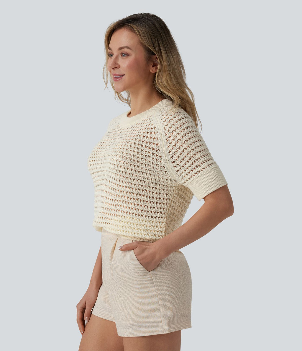 Pull col rond manches courtes