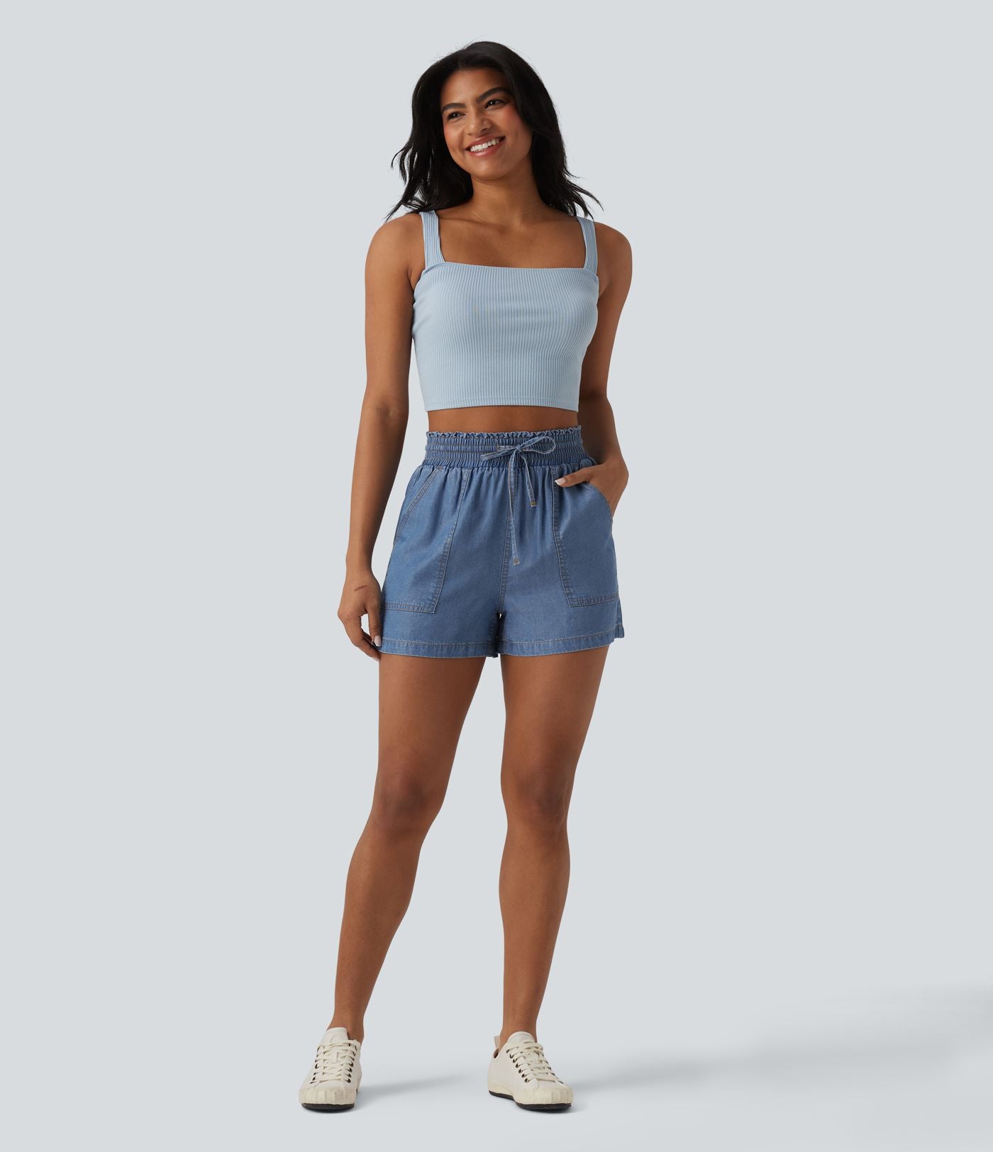Jean large casual taille mi-haute en lyocell avec poches