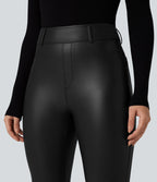 Pantalon polaire simili cuir extensible taille haute avec poches
