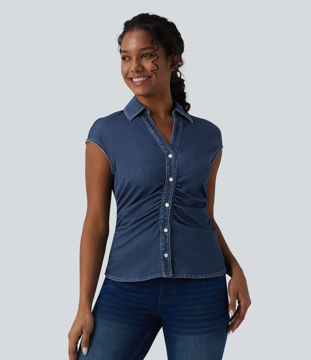 Halara Flex™ Chemise casual sans manches en jean col V