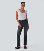 Halara Flex™ Jeans bootcut Casual Taille Haute Multiples Poches Lavés Élastiques et Tricotés Coupe