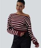 Pull casual asymétrique manches longues rayures