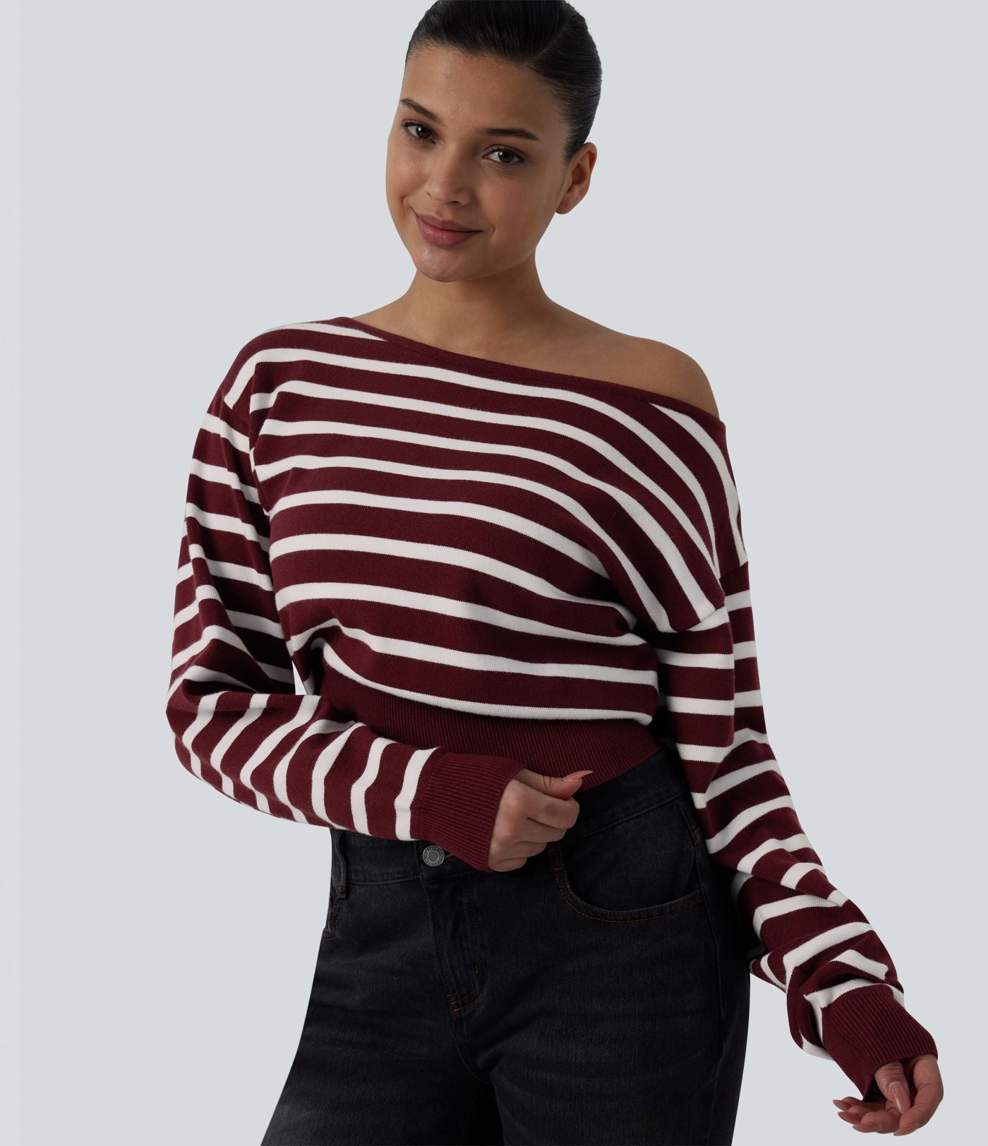 Pull casual asymétrique manches longues rayures