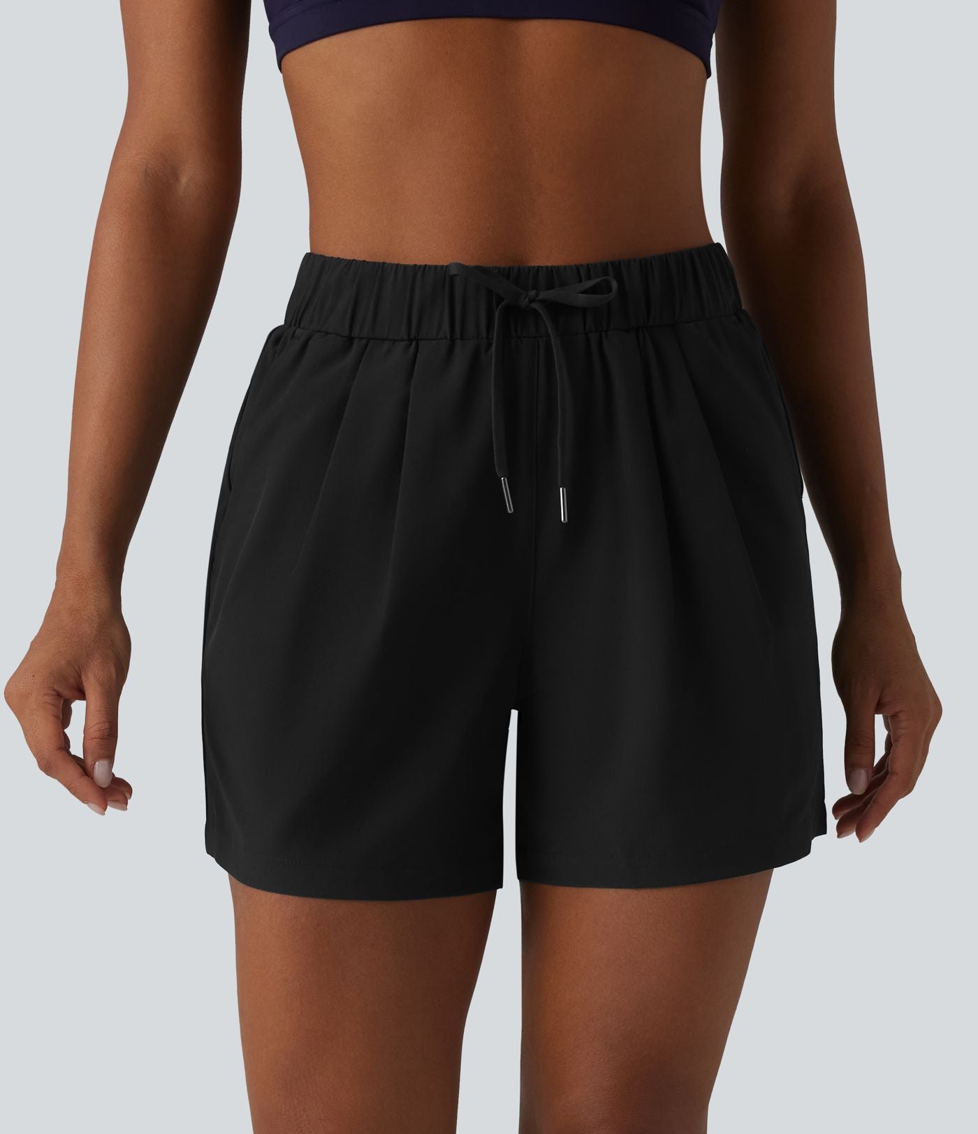 Short de yoga plissé taille haute élastique 12,5 cm avec cordon de serrage et poches
