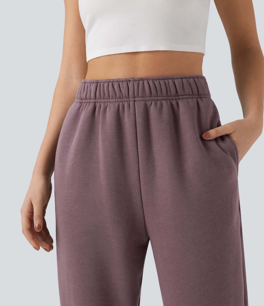 Jogging décontracté polaire taille haute avec cordon de serrage intérieur et poches