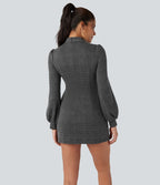Robe courte col montant manches longues pied-de-poule carreaux