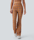 Pantalon décontracté bootcut à carreaux cool touch, taille haute, avec poches