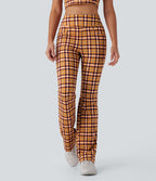 Pantalon décontracté bootcut à carreaux cool touch, taille haute, avec poches