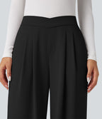 Pantalon tailleur large taille haute croisée avec poches