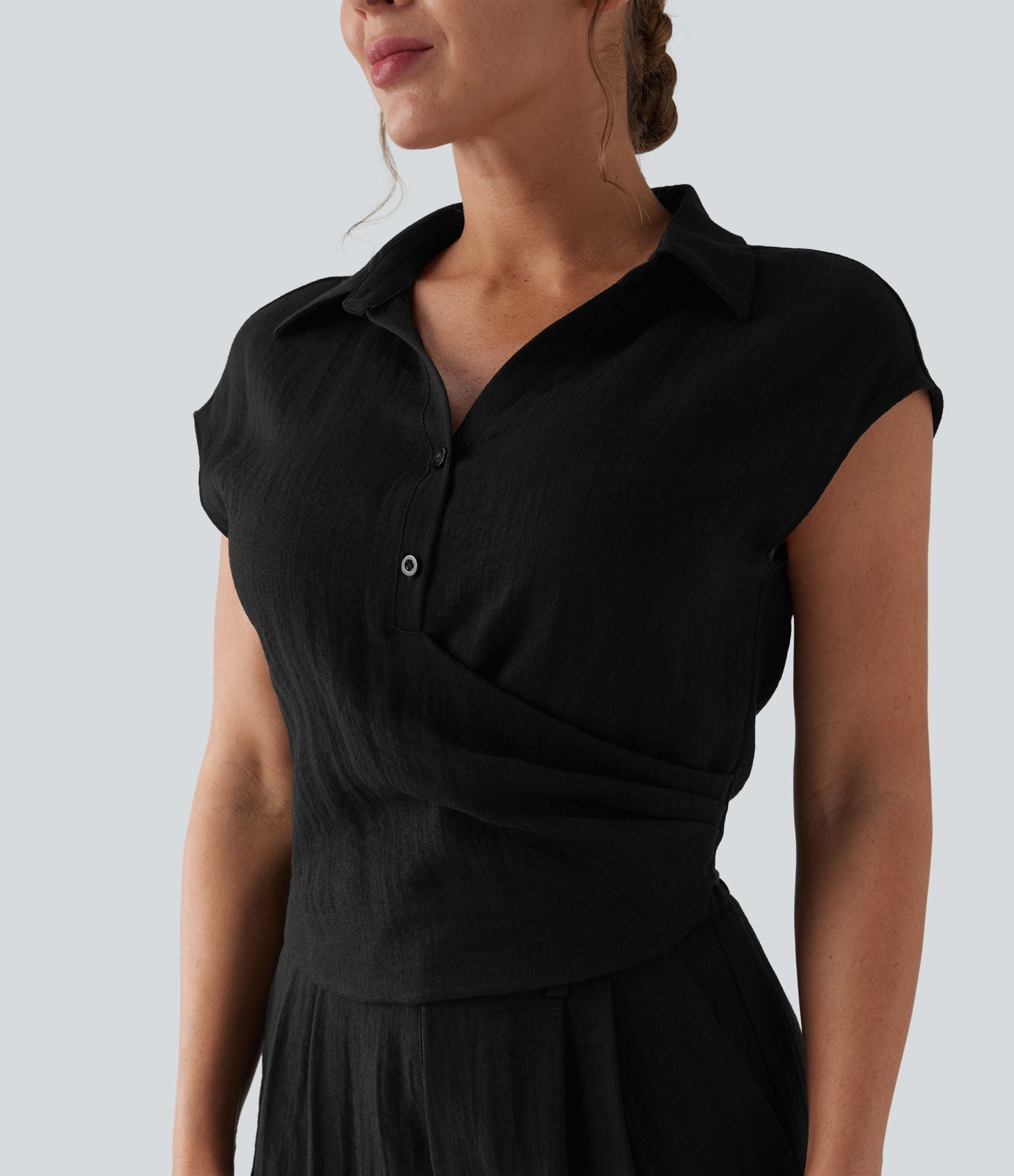 Chemise décontractée manches courtes froncée