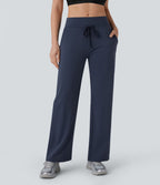 Pantalon de yoga aéré à taille moyenne avec cordon de serrage, poches latérales, jambe droite et effet rafraîchissant Softlyzero™