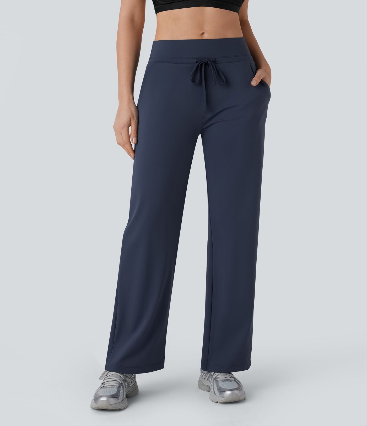 Pantalon de yoga aéré à taille moyenne avec cordon de serrage, poches latérales, jambe droite et effet rafraîchissant Softlyzero™