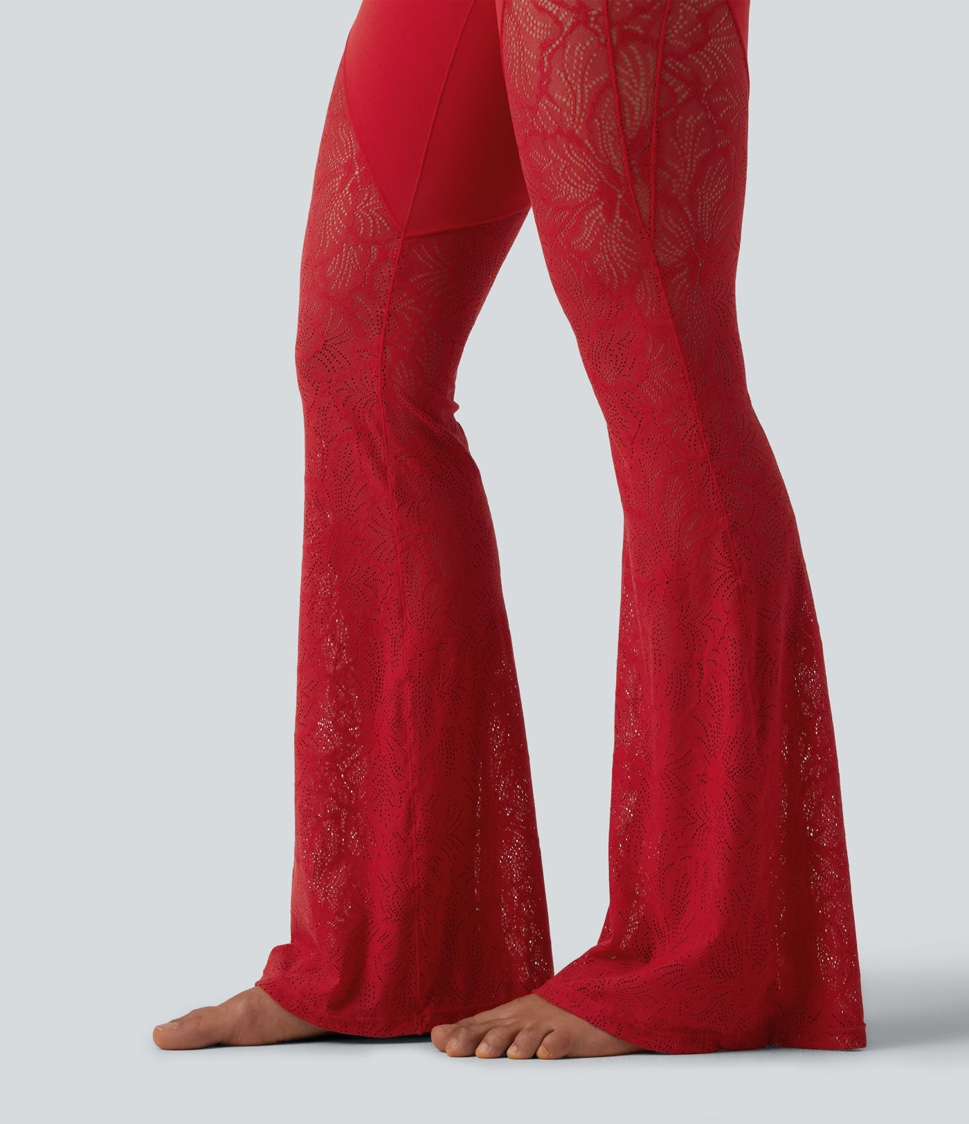Pantalon de yoga évasé gainant taille haute avec dentelle contrastée et poche Halara UltraSculpt™