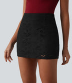 Jupe mini trapèze 2-en-1 taille haute avec fermeture éclair invisible et broderie anglaise