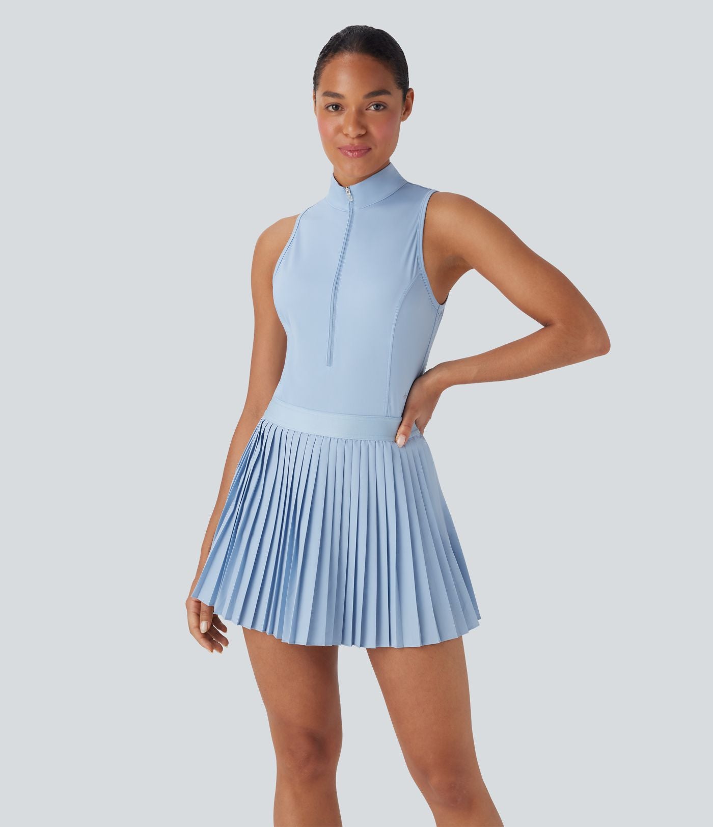 Robe de tennis courte 2-en-1 sans manches ajourée plissée à séchage rapide Breezeful™ avec poches latérales