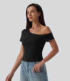 T-shirt décontracté asymétrique manches courtes