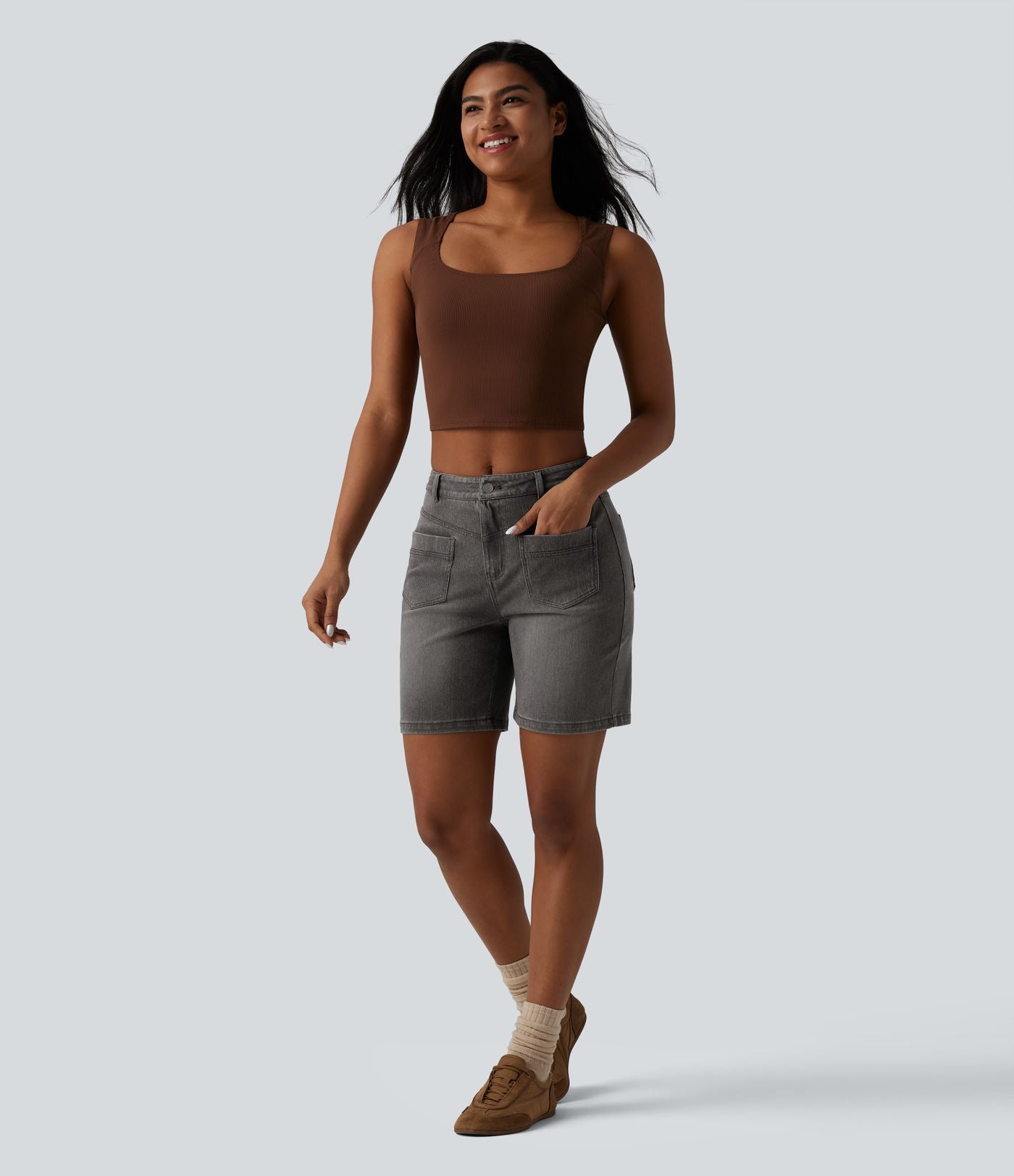 Short denim décontracté Halara Flex™ taille mi-haute 17,5 cm avec poches