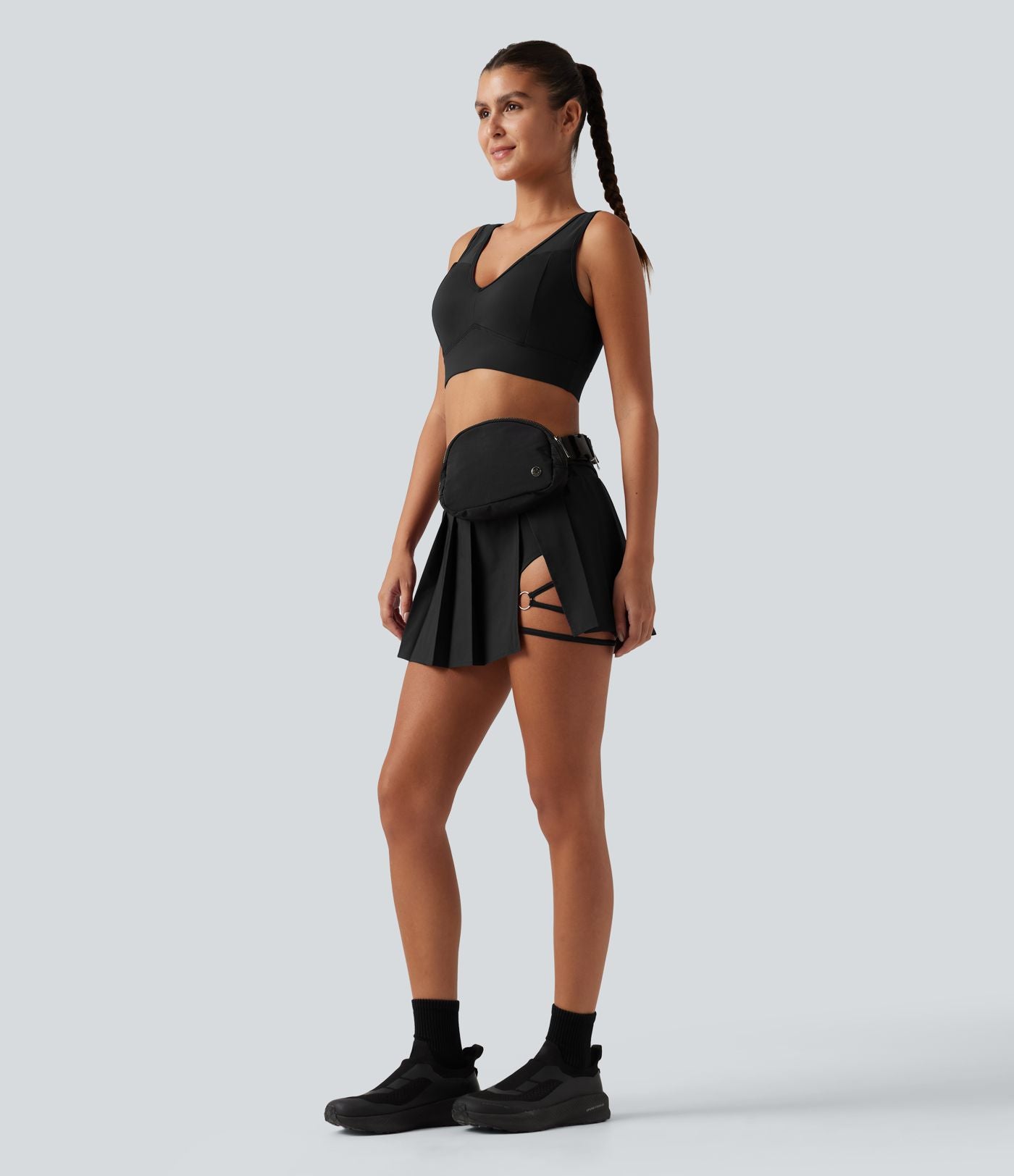 Jupe-short de danse micro-mini Breezeful™ taille mi-haute plissée avec ceinture, ourlet asymétrique, poche et séchage rapide