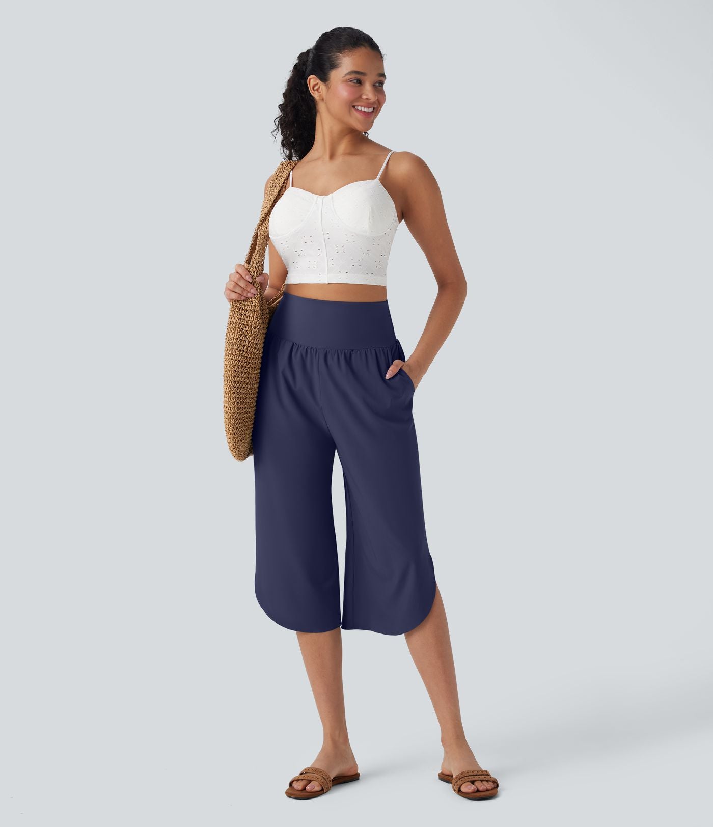 Pantalon corsaire gainant taille haute à ourlet asymétrique et séchage rapide avec poches Breezeful™