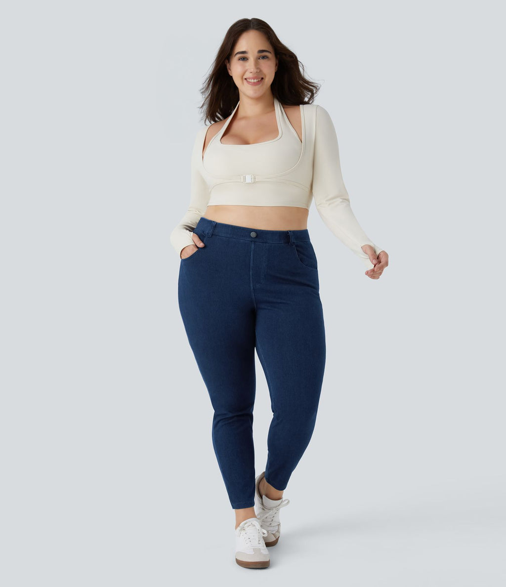 Legging de travail taille haute en denim Halara Flex™ avec poches, 7/8, grande taille