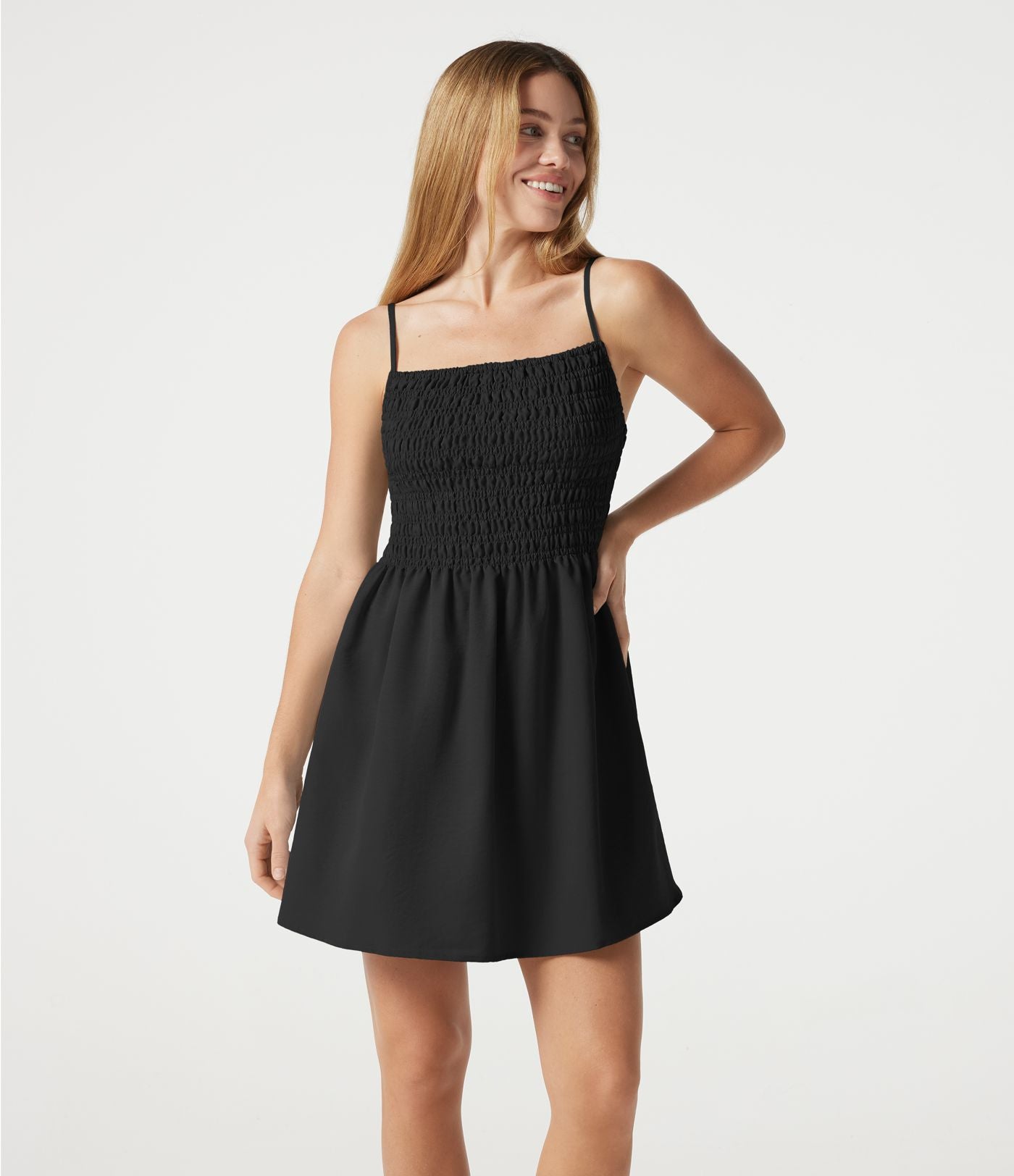 Robe nuisette mini longue casual froncée à bretelles ajustables