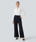 Blouse col V manches longues dentelle contrastante