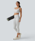 Legging corsaire de yoga taille haute à rayures avec cordon de serrage et poches