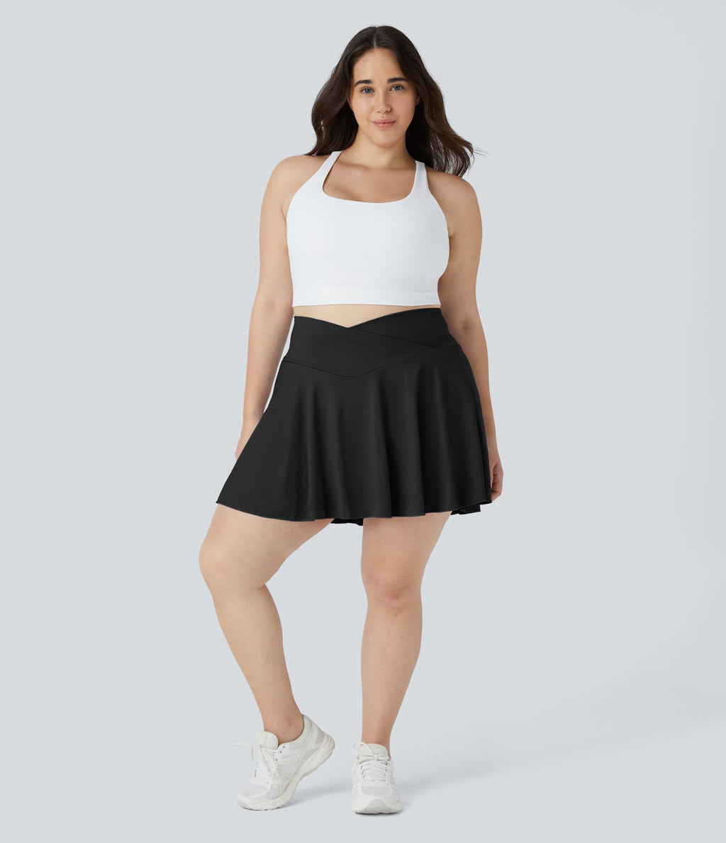 Jupe de tennis SoftlyZero™ Airy confortable 2-en-1 à taille haute croisée avec poches latérales, coupe évasée grande taille effet frais InstantCool, protection solaire UPF50+