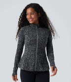 Veste décontractée Halara UltraSculpt™ imprimé léopard col montant manches longues avec trous pour pouces et poches