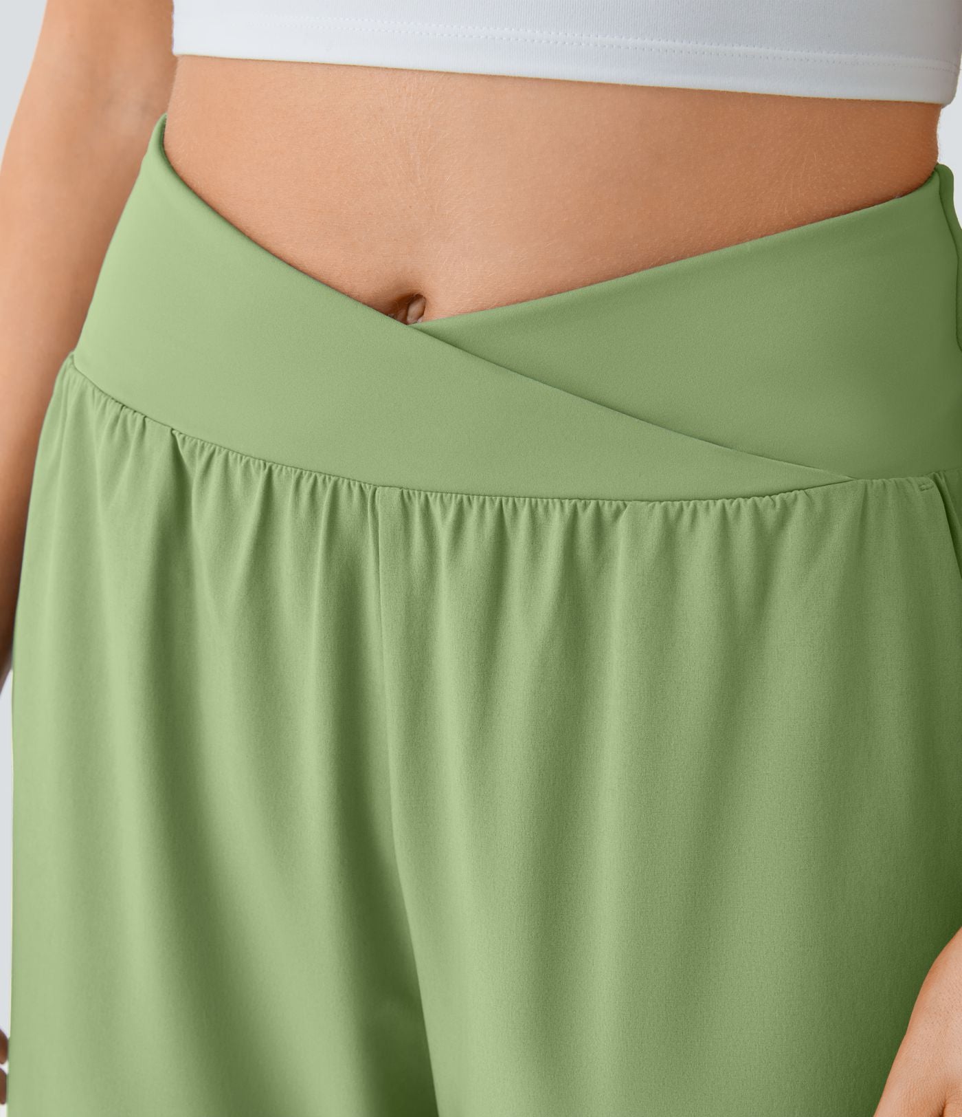 Breezeful™ Pantalon Fluide Vacances Séchage Rapide Taille Haute Croisée Poches Latérales Plissées Fente