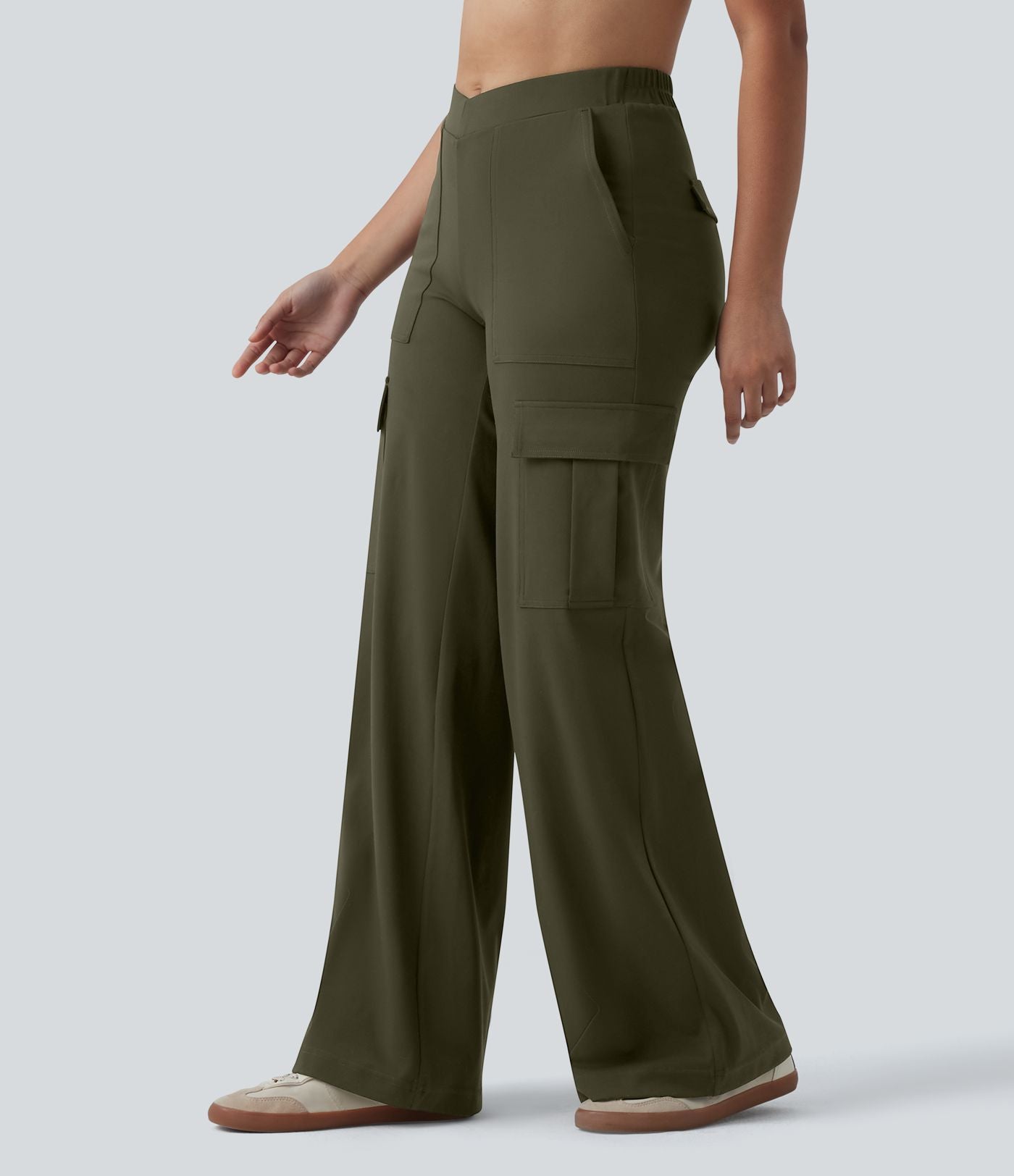 Pantalon cargo DayStretch casual large taille haute en V avec poches