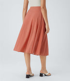 Jupe Casual Évasée Mesh Mi-Longue Fuide 2 en 1 Contrastée Taille Haute Cordon Poche Latérale