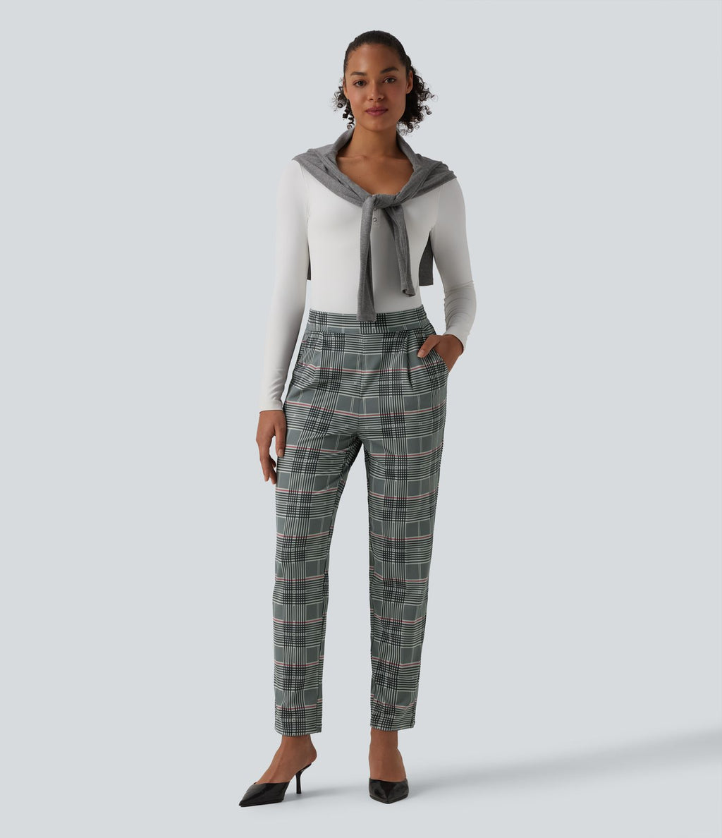 Pantalon tailleur Halara Flex™ fuselé à carreaux taille haute avec poches