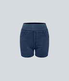 Halara Flex™ Shorts 7,5cm Casual en Denim Tricot Extensible Taille Haute Avec Poches Latérales Arrière