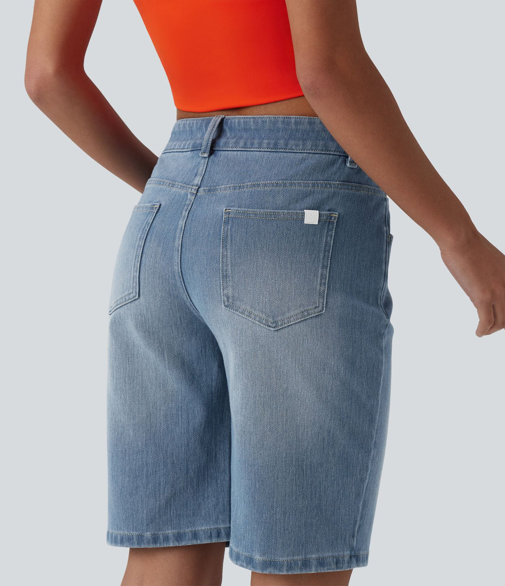 Halara Flex™ Short casual en jean asymétrique taille basse avec poches