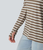 T-shirt ample décolleté plongeant manches longues à rayures et trous pour les pouces - Réversible devant et dos