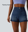 Short denim décontracté Halara Flex™ gainant taille haute ourlet roulotté avec poches