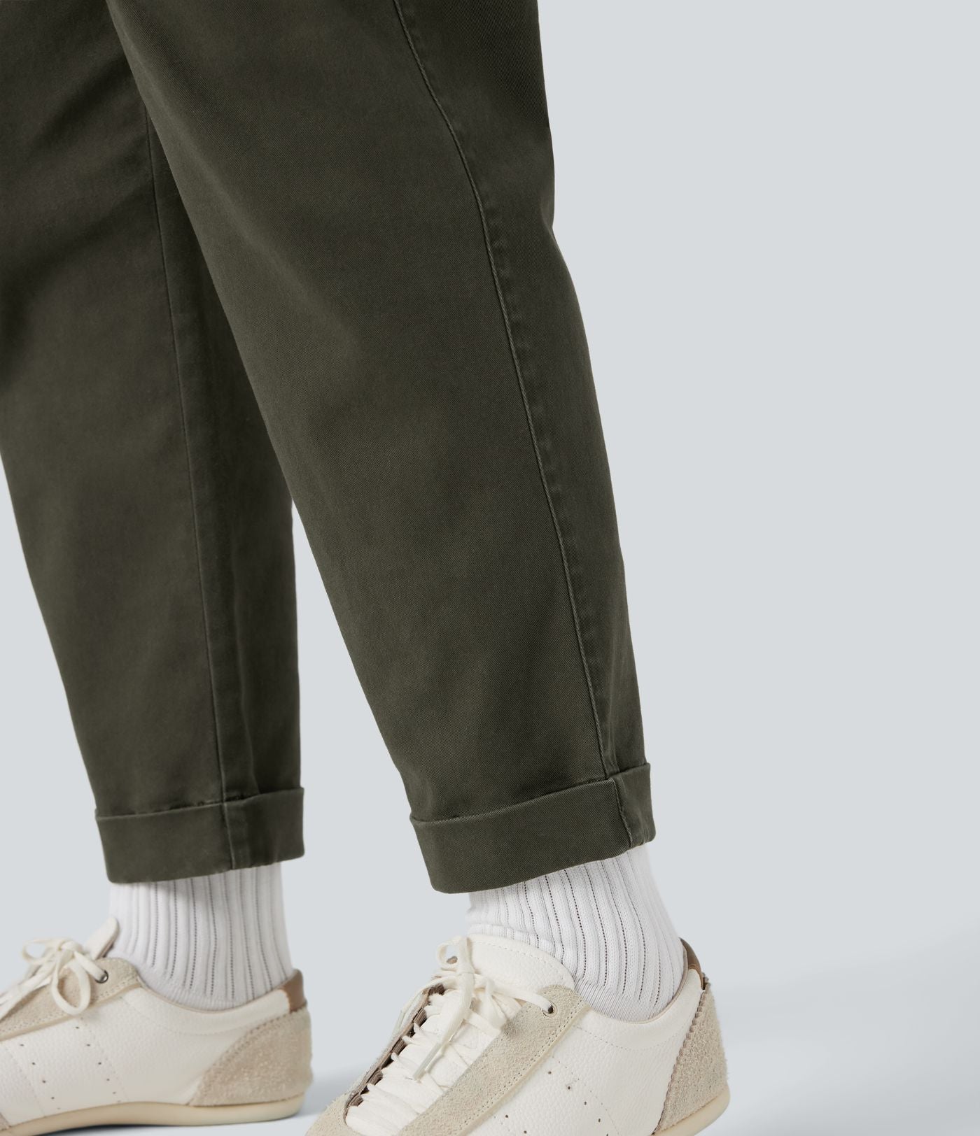 Pantalon chino coton fuselé taille haute avec poches
