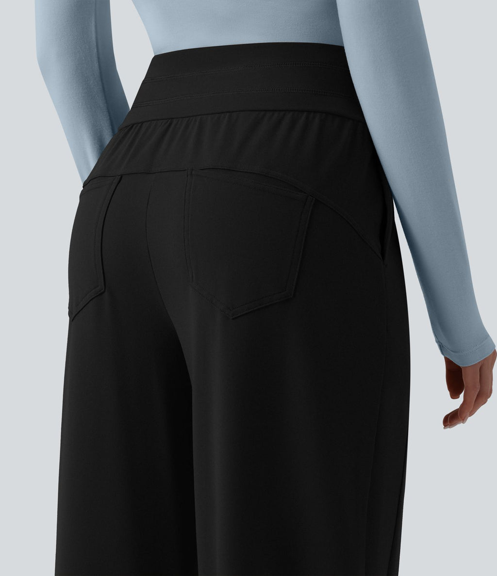 Pantalon large casual taille haute avec poches