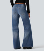 Halara Flex™ Jean évasé décontracté délavé taille basse avec poches