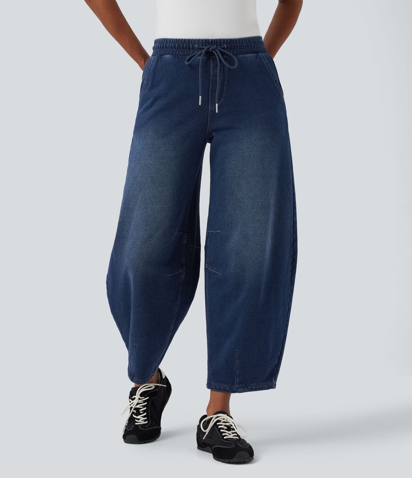 Jean 7/8 jogging molleton français Halara Flex™ taille mi-haute coupe barrel avec cordon et poches