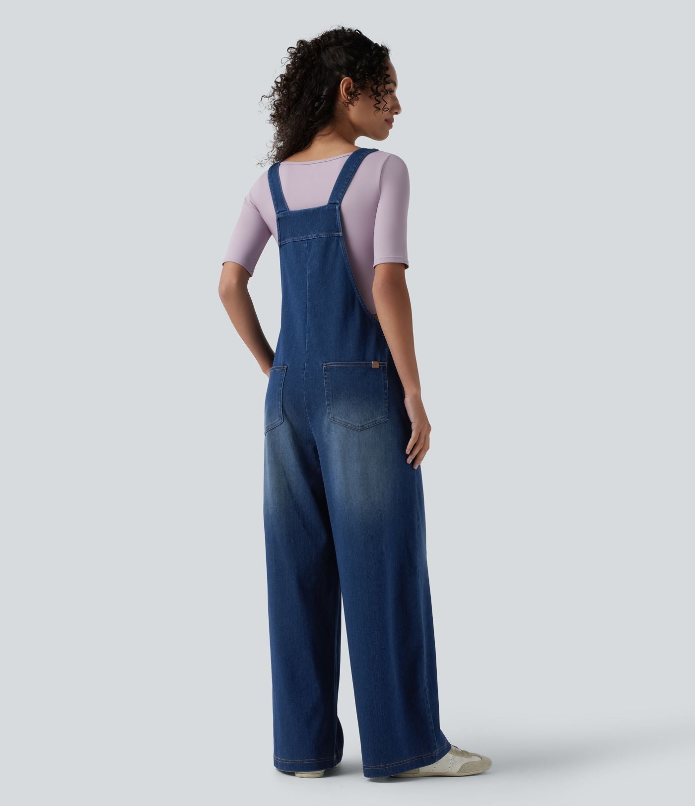 Salopette denim Halara Flex™ col carré effet délavé avec poches