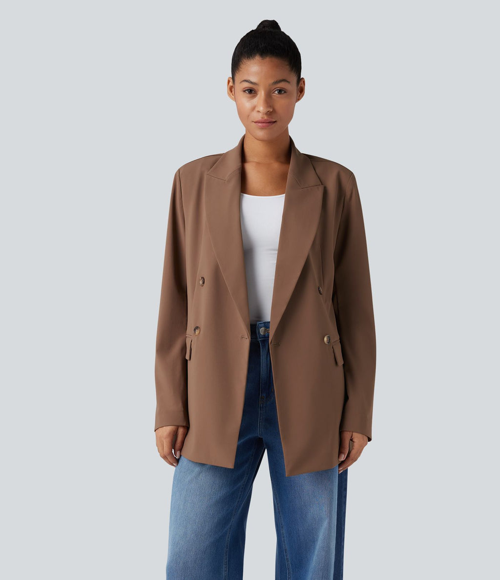 Blazer de travail anti-froissage à col cranté et manches longues avec poches