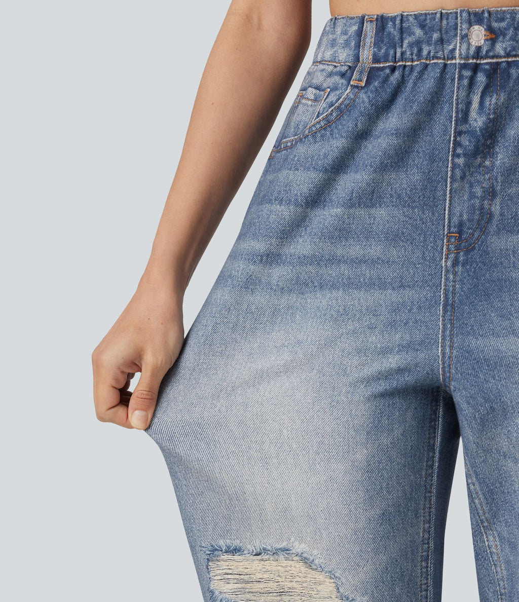 Pantalon de jogging taille haute en molleton French Terry imprimé jean avec poches