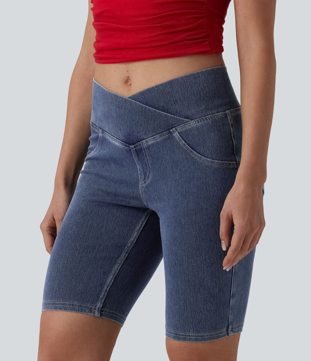 Short denim skinny décontracté Halara Flex™ croisé taille mi-haute 23 cm avec poches