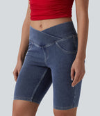 Short denim skinny décontracté Halara Flex™ croisé taille mi-haute 23 cm avec poches