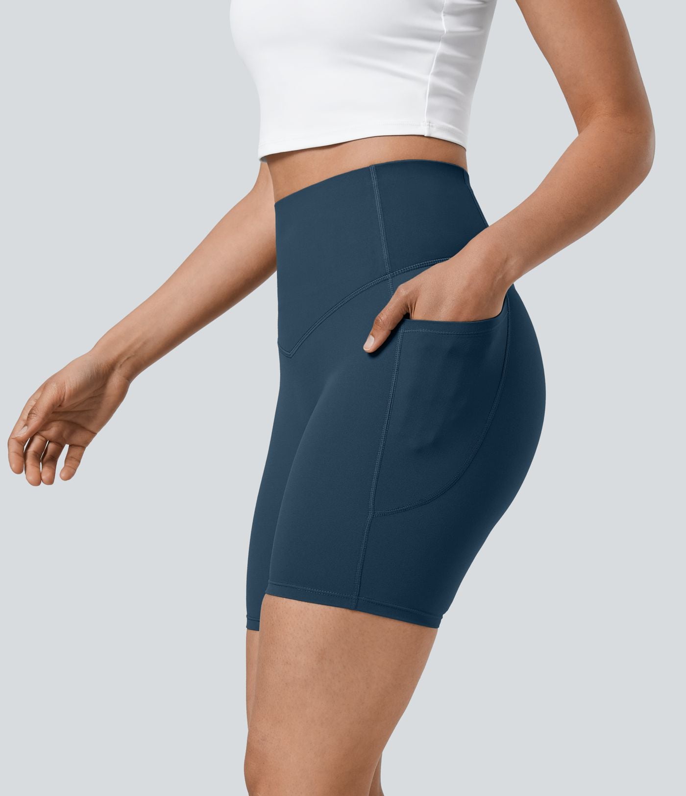 Short cycliste 17,5 cm d'entraînement gainant taille haute avec poches Halara UltraSculpt™